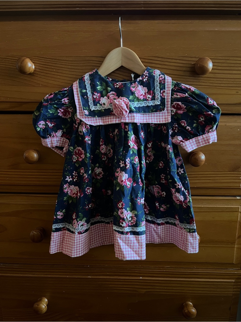 Vintage Navy & Pink Floral Girls' Dress